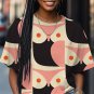 Women's Owl Abstract Color Block Print Casual T-Shirt