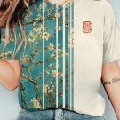 Women's Plum Blossom Floral Art Print Color Block T-Shirt