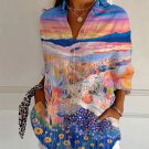 Women's Retro Western Sunset Scenery Printed Long Sleeve Shirt