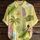 Women's Seaside Resort Tropical Scenery Print Short Sleeve Shirt