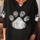 Women's Shiny Paw Graphic Print V Neck Long Sleeve T-Shirt