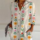 Women's Spring Flowers Art Print Vacation Long Sleeve Shirt