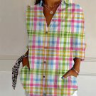 Women's Spring Plaid Art Print Long Sleeve Shirt