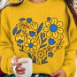 Women's Ukrainian Color Flower Love Print Long Sleeve T-Shirt Thin Sweatshirt