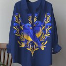 Women's Ukrainian Flag Flowers And Birds Print Long Sleeve Shirt