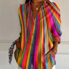 Women's Vacation Rainbow Striped Print Long Sleeve Shirt