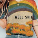 Women's Well Shit Retro Fun Rainbow Floral Art Print Casual T-Shirt