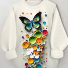 Women's 3D Butterflies And Dots Art Print Casual Sweatshirt