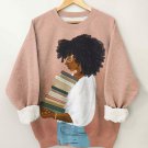 Women's Afro Woman Loves Reading Print Cozy Sweatshirt