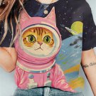 Women's Astronaut Cat Art Print Casual T-Shirt