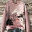 Women's Beautiful Cat Art Print Knit Sweatshirt