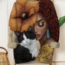 Women's Bicolor Cat And Fashion Woman Art Print Casual Sweatshirt