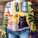 Women's Black Cat Bath Plant Pot Art Print Knit Sweatshirt