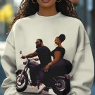 Women's Black Couple Riding Motorcycle Art Print Casual Sweatshirt