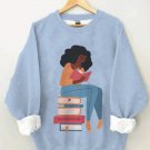 Women's Black Girl Enjoying Reading Print Casual Sweatshirt