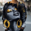 Women's Black Woman Portrait Art Print Casual Sweatshirt