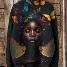 Women's Black Woman with Afro Hairstyle Butterfly Black Art Print Knit Sweatshirt