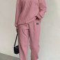 Women's Casual Solid Jacquard Textured Long Sleeve Sweatshirt Pants Matching Set