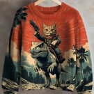 Women's Cat And Dinosaur Fantasy Adventure Art Print Knit Sweatshirt