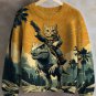 Women's Cat And Dinosaur Fantasy Adventure Art Print Knit Sweatshirt