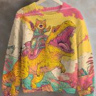 Women's Cat And Dinosaur Fantasy Art Print Knit Sweatshirt