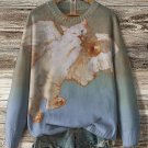 Women's Cat Angel Art Print Knit Sweatshirt