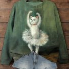 Women's Cat Ballet Dancer Print Cozy Sweatshirt