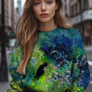 Women's Cat In The Flowers Art Print Knit Sweatshirt