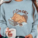 Women's Cat Working I'm Ok Illustration Print Cozy Sweatshirt