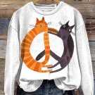 Women's Cats Peace And Love Graphic Print Cozy Sweatshirt