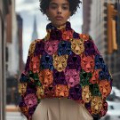 Women's Cheetah Pattern Colorblock Print High Neck Knit Sweatshirt