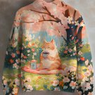 Women's Cherry Blossoms Cozy Cat Art Painting Print High Neck Knit Sweatshirt