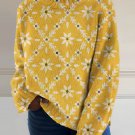 Women's Chrysanthemum Flower Print High Neck Knit Sweatshirt