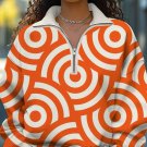 Women's Circular Abstract Geometric Pattern Print Half Zip Sweatshirt