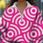 Women's Circular Abstract Geometric Pattern Print Half Zip Sweatshirt