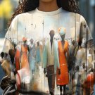 Women's Colorblock Art Crowd Painting Print Causal Sweatshirt