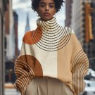 Women's Colorblock Lines Art Print High Neck Knit Sweatshirt
