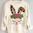 Women's Cute Rabbit Easter Print Cotton Long Sleeve T-Shirt Thin Sweatshirt