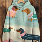 Women's Dachshund In Sweater Print Hooded Sweatshirt