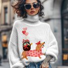 Women's Dachshund Sending Flower Basket Print High Neck Knit Sweatshirt