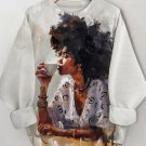 Women's Drinking Coffee Watercolor Painting Print Casual Sweatshirt