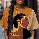Women's Elegant African Female Silhouette Color Block Art Print Casual T-Shirt