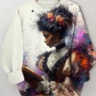 Women's Elegant Black Woman Reading Book Watercolor Art Print Casual Sweatshirt