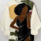 Women's Elegant Wine Time Art Print Casual Sweatshirt