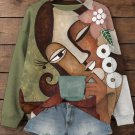 Women's Elegant Woman Drinking Coffee Geometric Abstract Art Print Casual Sweatshirt