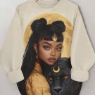 Women's Female Warrior and Panther Print Casual Sweatshirt