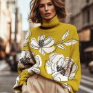 Women's Floral Art Painting Print High Neck Knit Sweatshirt