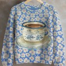 Women's Flowers Coffee Watercolor Art Print Knit Sweatshirt