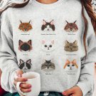 Women's Fun Cat Graphic Embroidery Print Cozy Sweatshirt