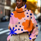 Women's Geometric Flower Pattern Art Print High Neck Knit Sweatshirt